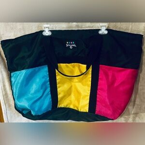 Vintage Late 80s Early 90s Spalding Colorblock Nylon Gym Bag – Teal Yellow Pink